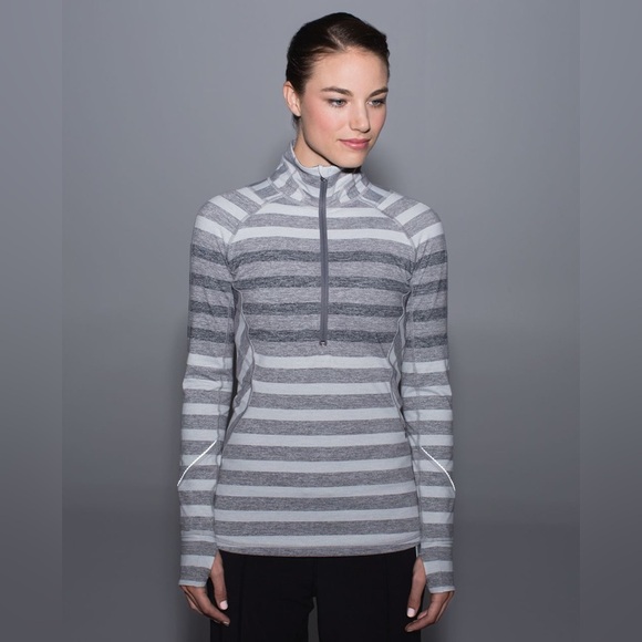 lululemon athletica Tops - Lululemon Race Your Pace 1/4 Zip Gray Striped Size 12